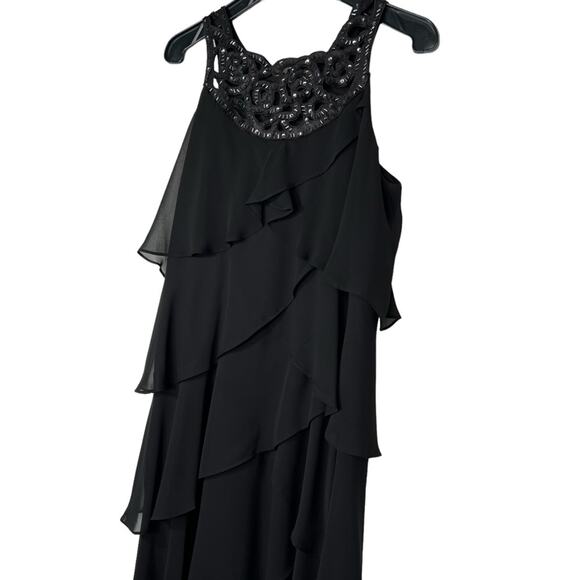 Black Sequin Beaded Yoke Tiered Sleeveless Dress Size 10 - Picture 4 of 11